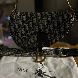Dior Navy and Cream Saddle Bag